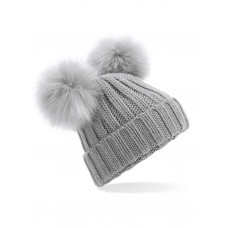 FAUX FUR DOUBLE POP POM BEANIE B414