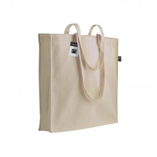 SHOPPER CERTIFICATA FAIRTRADE® IN COTONE 140G/M2, MANICI LUNGHI E SOFFIETTO