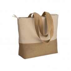 SHOPPER  IN COTONE 280 G/M2 CON SOFFIETTO, CON BASE IN JUTA, MANICI LUNGHI