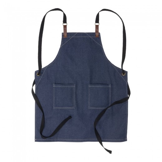 GREMBIULE DA CUCINA REGOLABILE  IN COTONE DENIM CON 2 TASCHE FRONTALI.