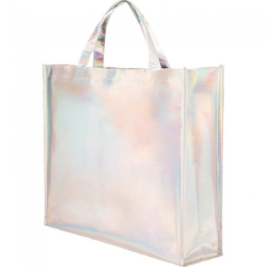 BORSA SHOPPER CON SOFFIETTO IN TNT LAMINATO IRIDESCENTE Q24275