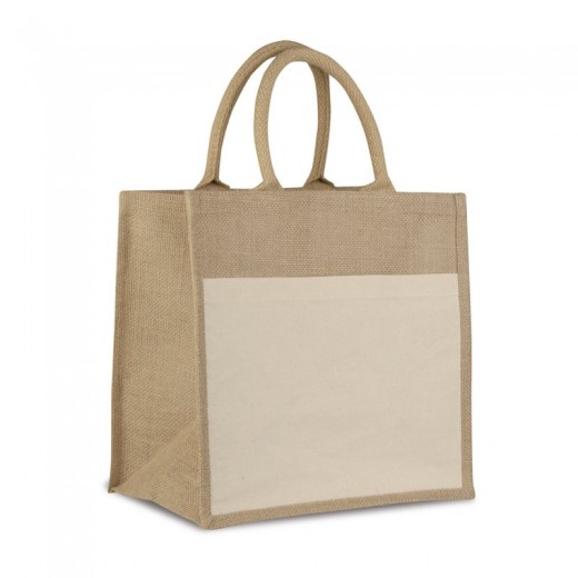 BORSA SHOPPER CON SOFFIETTO IN IUTA E COTONE Q24862