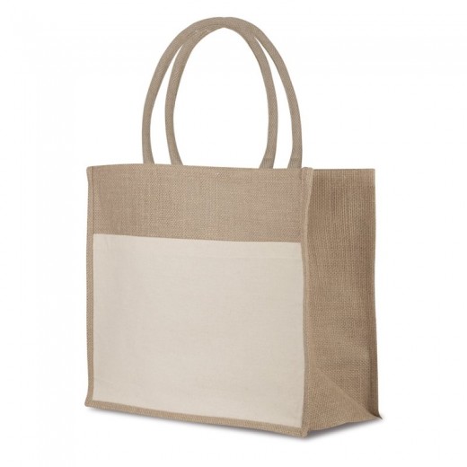 BORSA SHOPPER CON SOFFIETTO IN IUTA E COTONE Q24863