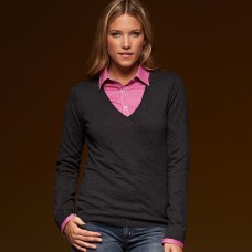 LADIES V-NECK 70%C25%S 5%CASHM