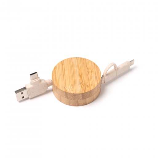 6116 ARTUR - CAVO DI RICARICA ESTENDIBILE IN BAMBOO E FIBRA DI FRUMENTO