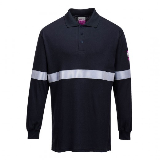 POLO MANICA LUNGA RESISTENTE ALLA FIAMMA, ANTISTATICA CON BANDA RIFLETTENTE TRIVALENTE FR03
