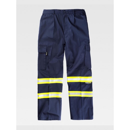 PANTALONE DA LAVORO MULTITASCHE BANDE RIFRANGENTI FLUORESCENTI B1436