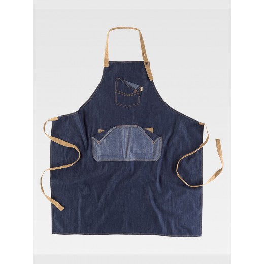 GREMBIULE CON PETTORINA TESSUTO DENIM E CANVAS M716