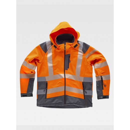 SOFTSHELL CON CAPPUCCIO ALTA VISIBILITA E BANDE RIFRANGENTI DISCONTINUE S9211